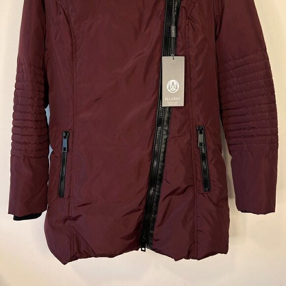 NEW Ellabee Burgundy Double Bib Down Parka with Faux Fur Hood - Picture 5 of 12